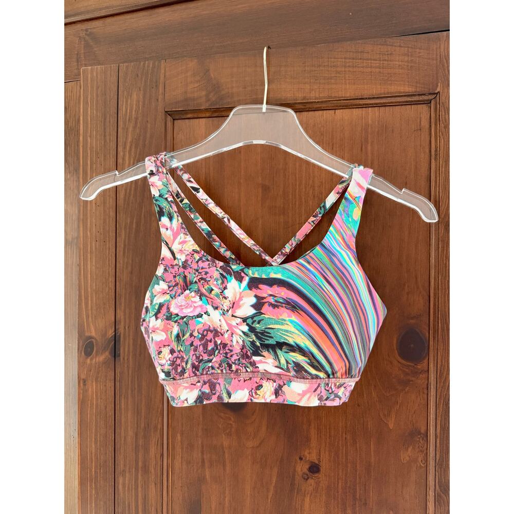 Lululemon Energy Bra Nulux Spectrum W2AXTS Pink Green Floral Stripe US 8 Sporty - Picture 2 of 10